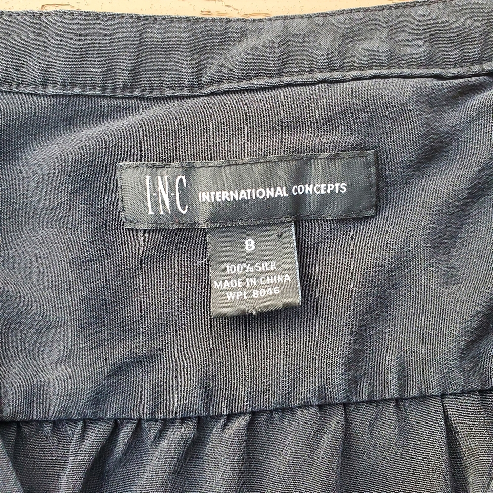 INC Black Mini Dress Button Front A-Line Ruffle Silk Work Party Sustainable 8 - Picture 3 of 11